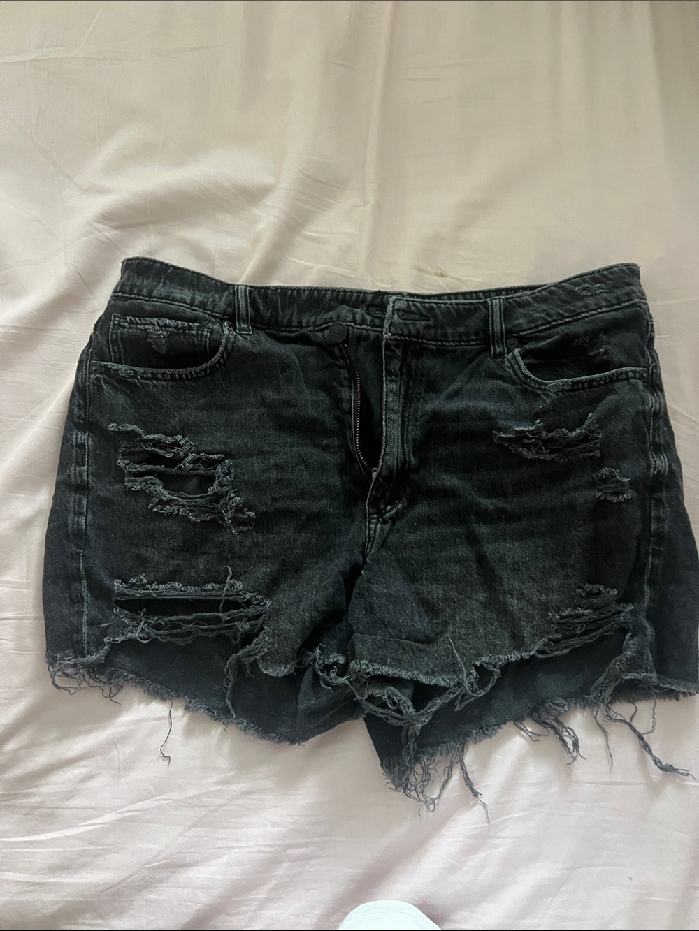 American Eagle Outfitters Black Distressed Denim Shorts